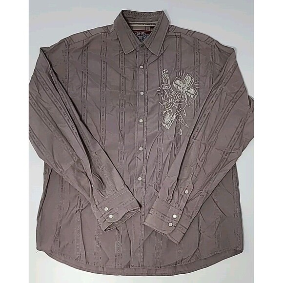 Platini Jeans Pearl Snap Button Up Shirt Men Sz XXL Embroidered Affliction Style - Picture 1 of 12